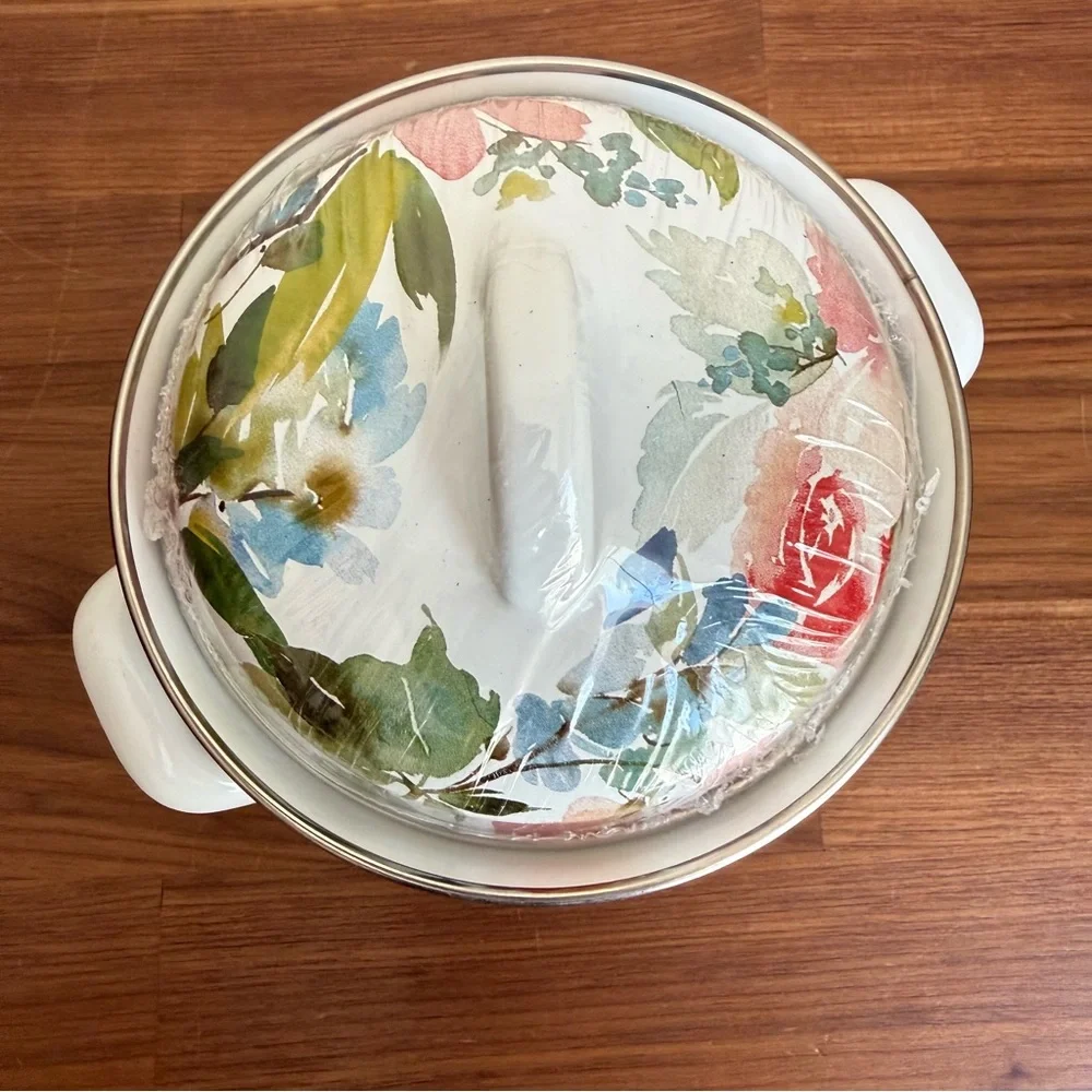 Brand New Crofton 1 Quart Mini Dutch Oven / Casserole Pot - Bright Floral Enamel